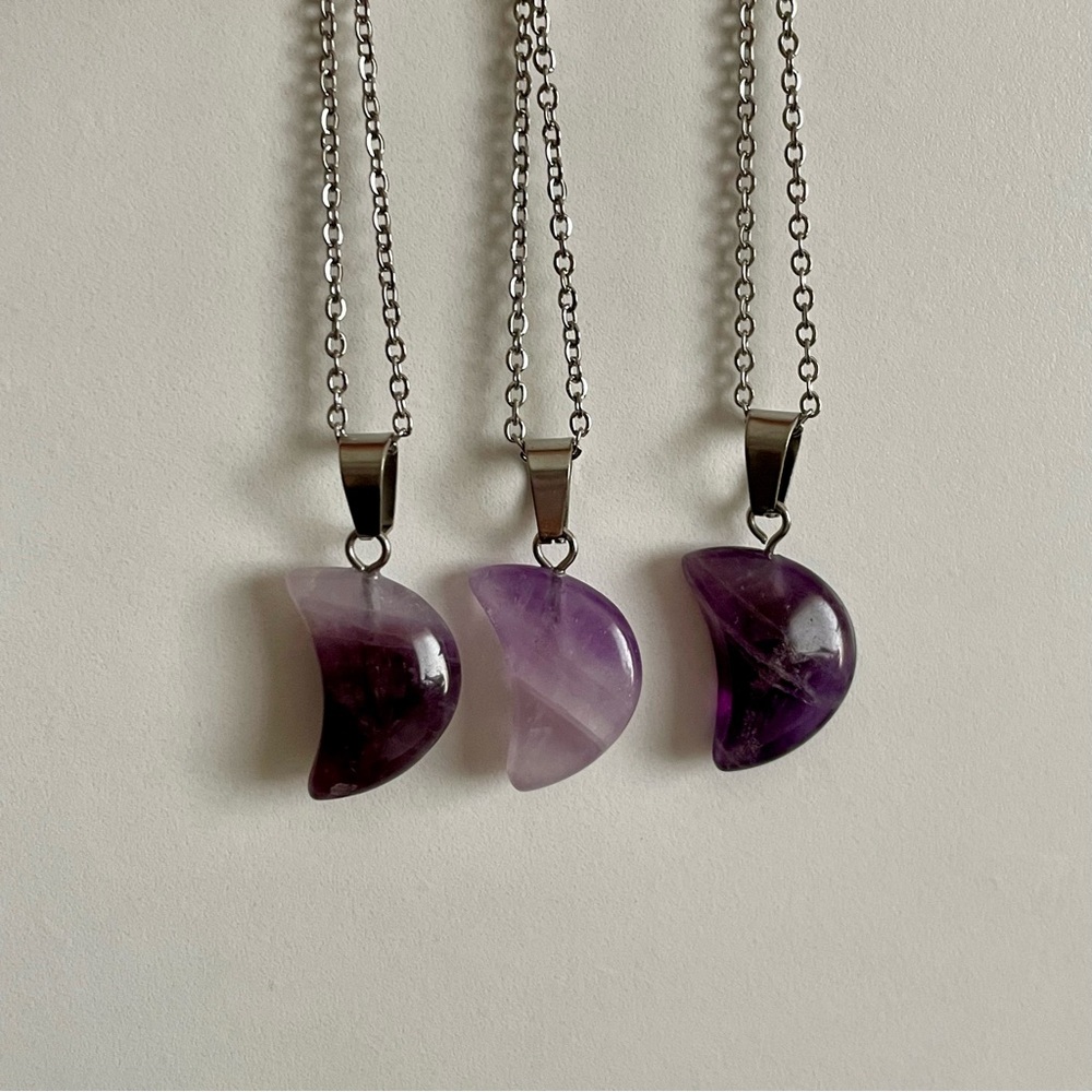 3/$25 Amethyst Crystal Crescent Moon Necklace